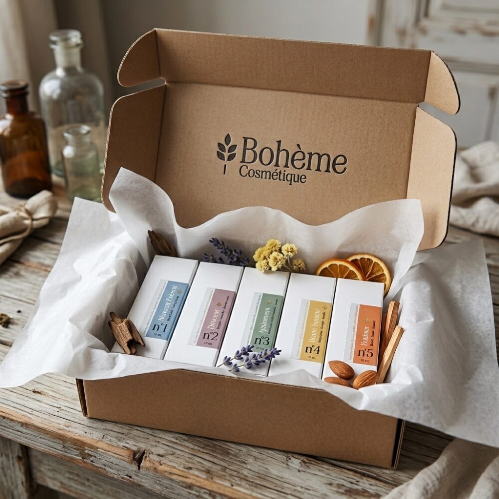 Coffret cadeau « Palette d’émotions » – 5 roll-on aromatiques bio